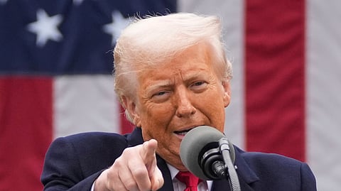 President Donald Trump speaks during an event to announce new tariffs in the Rose Garden at the White House on April 2.