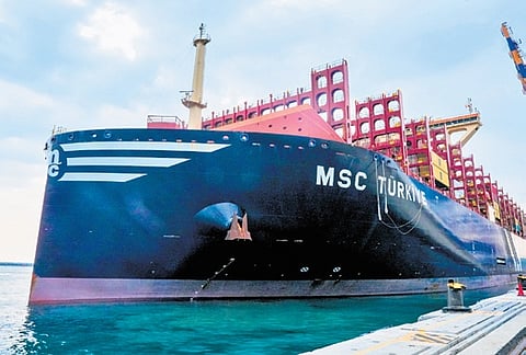 MSC Turkiye, one of the world’s largest container ships, berthed at Vizhinjam International Seaport