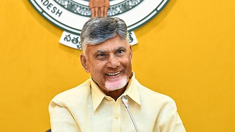CM Nara Chandrababu Naidu during review meeting on P4 at Secretariat in Velagapudi on Tuesday.