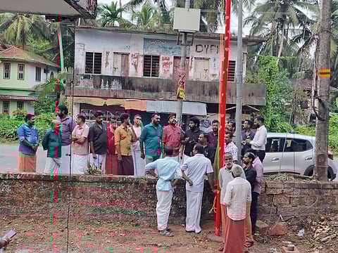 BJP workers hoisting flag at a private land on Wednesday evening.