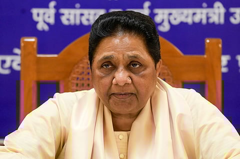 Bahujan Samaj Party chief Mayawati addresses a press conference at her residence, in Lucknow, Thursday, Apr. 10, 2025.