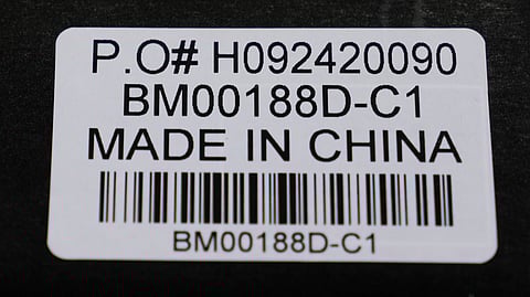 Made in China labels are shown on products in Carmel, Ind., Wednesday, April 9, 2025.