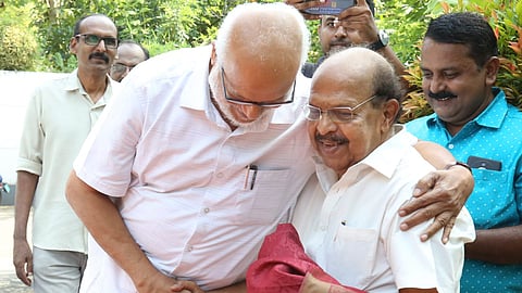 CPM general secretary M A Baby with senior party leader G Sudhakaran