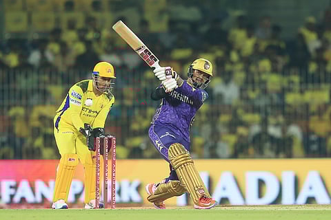 Kolkata Knight Riders' Sunil Narine plays a shot during the Indian Premier League match against Chennai Super Kings (Photo | AP)