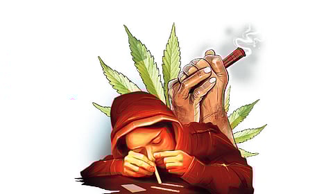 The excise sleuths on Thursday raided a hotel in Thiruvananthapuram where the artists working in a Malayalam movie were staying and seized ganja weighing 16 grams from the room of a stunt man.