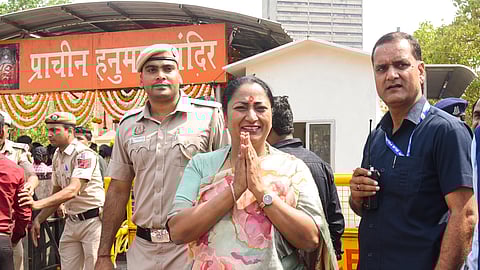 Delhi Chief Minister Rekha Gupta visits Hanuman Temple on the occasion of Hanuman Jayanti, at Connaught Place, in New Delhi, Saturday, April 12, 2025.