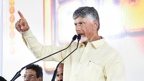 CM Nara Chandrababu Naidu during Praja Vedika at Vadlamanu of Agiripalli mandal on Friday.