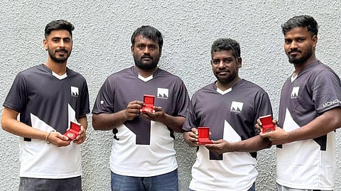 Inderjit Singh, Subramanian Saranraj, Nagarajan Anbarasan and Sivasami Vijayaraj received the Friends of ACE coins from the Manpower Ministry’s Assurance, Care and Engagement (Ace) Group.