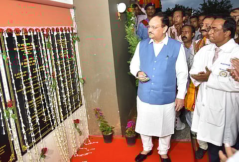 Union Minister JP Nadda inaugurating facilities at AIIMS-Bhubaneswar on Saturday.