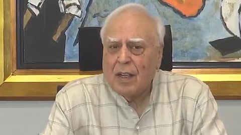 Senior advocate and Rajya Sabha MP Kapil Sibal addresses the media in New Delhi, Sunday, April 13, 2025.