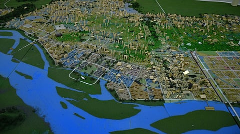 A miniature model of the Amaravati capital region.