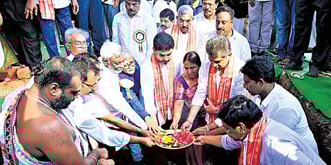 HRD Minister Nara Lokesh lays stone for 100-bed hospital on Sunday.