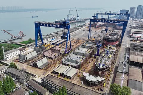 A view of ships under construction at the Jinling Shipyard in Nanjing in eastern China's Jiangsu province Friday, April 11, 2025.