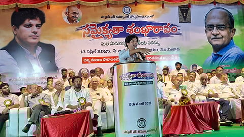 Samaikya Sankharavam Sabha, held on Sunday, accused Modi's administration of serving corporate and sectarian agendas.