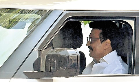 Chief Minister MK Stalin arrives at the Assembly on Tuesday.