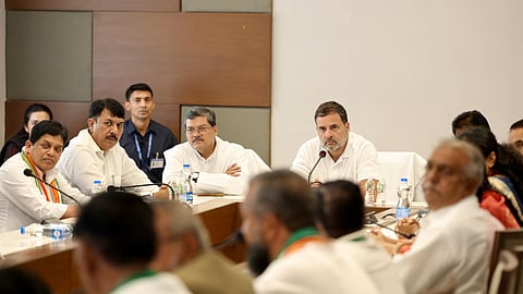 Rahul Gandhi addressing Congress booth workers.