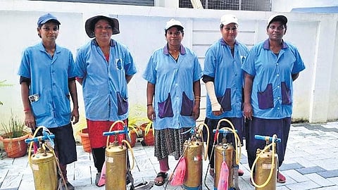 Image of women sanitation workers of Kochi Corporation used for representative purpose.