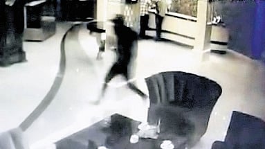 A CCTV visual of actor Shine Tom Chacko fleeing a hotel in Kochi