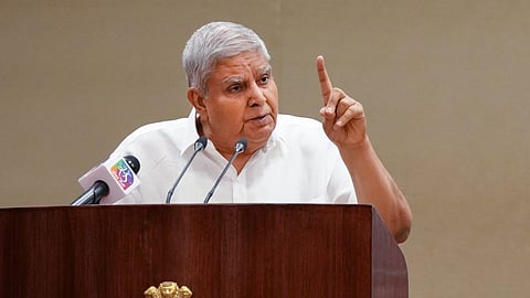Vice President Jagdeep Dhankhar addresses the valedictory ceremony for the 6th Batch of Rajya Sabha Interns, at the Vice President Enclave, in New Delhi.