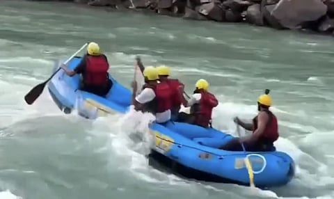 Sagar Negi and his friends before their raft capsized near Garud Chatti in Tehri on Wednesday, 16 March, 2025.