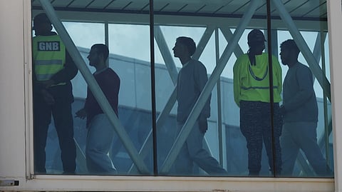 In this photo from March 30, 2025, Venezuelan migrants deported from the United States arrive at Simon Bolivar International Airport in Maiquetia, Venezuela.