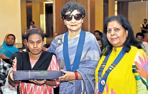 Members Tangent Bhubaneswar distributing Jyoti Ai Smart Glasses to visually impaired people in Bhubaneswar on Saturday.