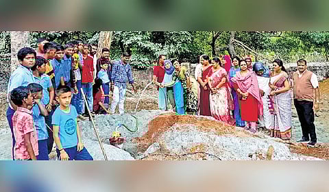 Students and teachers in this Chikkamagaluru school are all smiles as the new borewell starts pumping water.