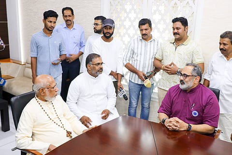 Rajeev Chandrasekhar visited Syro-Malabar Church Archbishop Emeritus Cardinal Mar George Alencherry at the Palayam Forane Church in Thiruvananthapuram and conveyed Easter greetings.