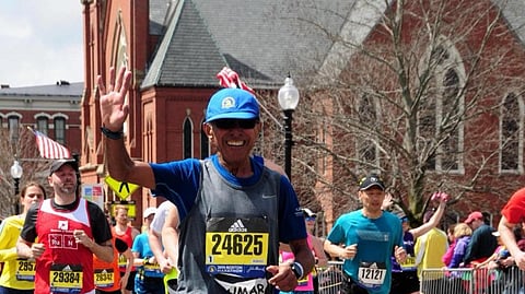 Kumar Rao at a previous year's Boston Marathon