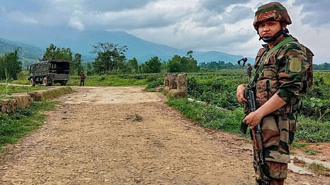 Security personnel patrol at violence-hit area in Manipur used for representational purposes only.