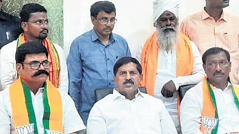 State BJP vice-president and Jammalamadugu MLA C Adinarayana Reddy addressing the media at the R&B guest house in Kadapa on Sunday.