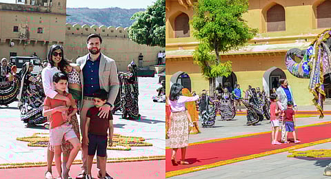 US VIce President JD Vance with his children visits the historical Amer Fort, in Jaipur, Tuesday, April 22, 2025.