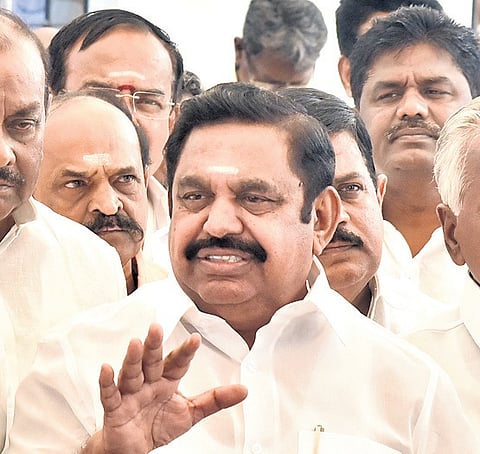 AIADMK general secy EPS talking to media outside Assembly.