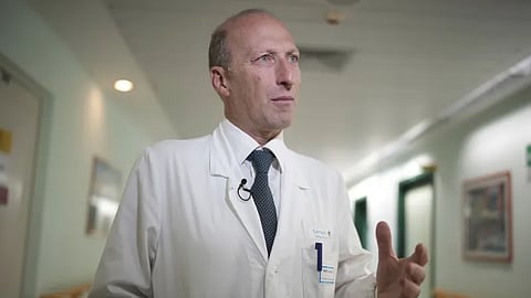 Professor and surgeon Sergio Alfieri, who headed the team who treated Pope Francis during his hospitalisation, talks during an interview with the Associated Press at the Gemelli polyclinic hospital in Rome, Saturday, March 29, 2025.
