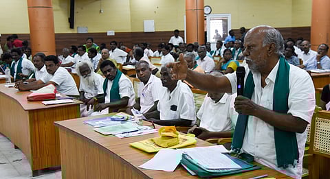 Collector M Pradeep Kumar charied Farmers grievance redressal meeting in Tiruchy on Friday.