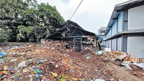 The garbage pile near the newly built commercial complex at Connemara Market, Palayam in Thiruvananthapuram.