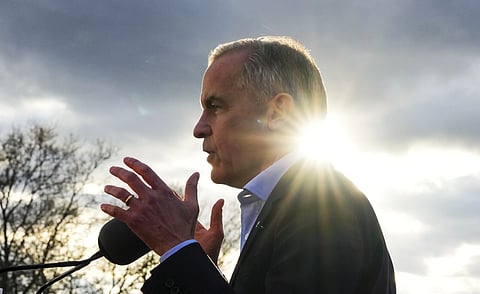 Liberal leader Mark Carney holds a rally beside the Ambassador Bridge in Windsor, Ontario, on Saturday, April 26, 2025.