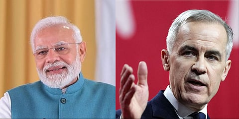 Indian Prime Minister Narendra Modi(L), newly elected Prime Minister of Canada, Mark Carney (R).