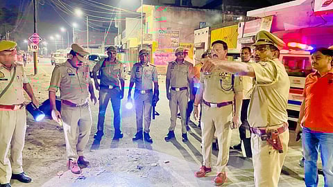 Superintendent of Police (SP) Rajesh Dwivedi inspecting the spot where the clash broke out.