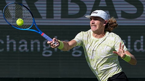 Max Purcell, of Australia, returns to Gael Monfils, of France, at the BNP Paribas Open tennis tournament, March 7, 2024.