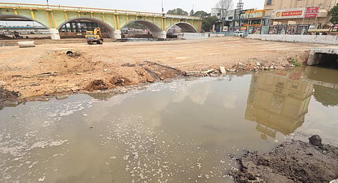 Untreated sewage water from the Panthalkudi canal flowing into the Vaigai river near the AV bridge in Madurai