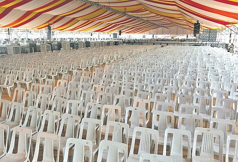 A view of the Prime Minister’s programme venue behind the State Secretariat in Velagapudi on Thursday.