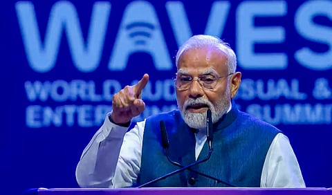 Prime Minister Narendra Modi addresses the WAVES Summit, in Mumbai.