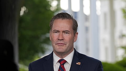 National Security Advisor Mike Waltz speaks during a television interview at the White House, Thursday, May 1, 2025, in Washington