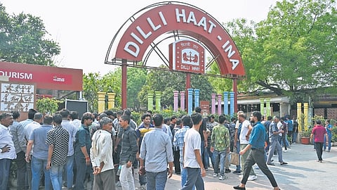 A view outside Dilli Haat market, popular handicraft marketplace located in South Delhi