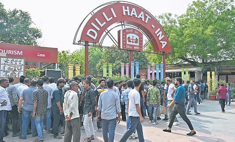 A view outside Dilli Haat market, popular handicraft marketplace located in South Delhi