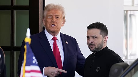 President Donald Trump welcomes Ukraine President Volodymyr Zelenskyy at the White House in Washington, Friday, Feb 28, 2025.