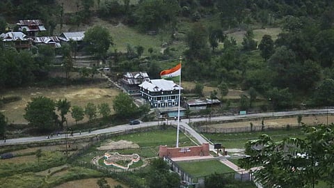An Indian army post is seen from a hill view tourists point in Karen