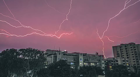 Bengaluru experienced thunderstorms, lightning, and moderate rainfall during the evening.