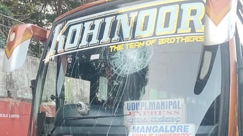 Stones were pelted at several private buses.